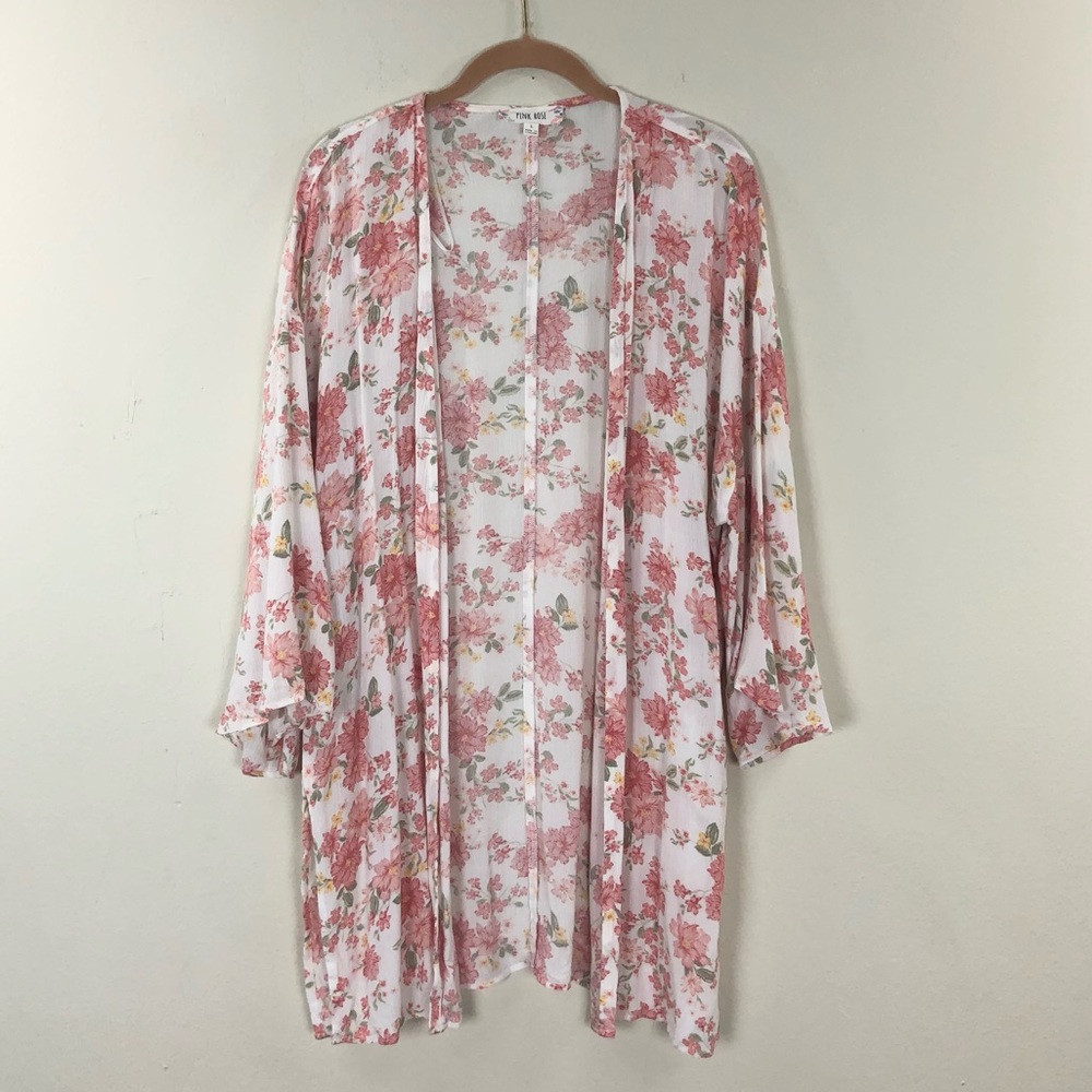 Pink Rose Floral Boho Lightweight Flower Kimono Large Garden Fairy Cottagecore